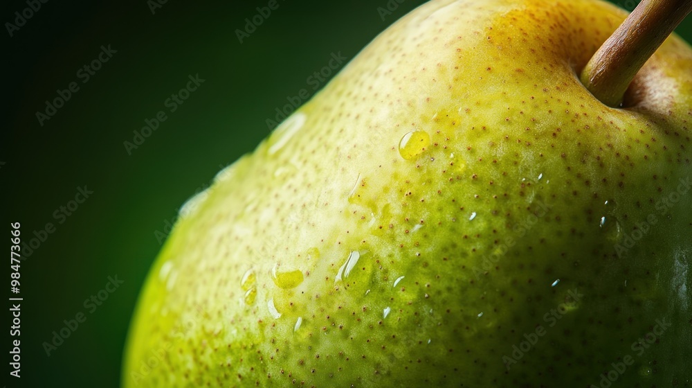 Sticker Close-up of a Fresh Green Pear with Water Droplets