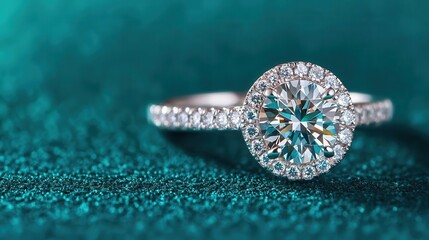 Fototapeta premium Close-up of a diamond engagement ring with a hidden halo and split shank, Hidden Halo, Intricate Design