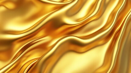Close-up of luxurious, flowing golden silk fabric, reflecting light and creating a shimmering texture.