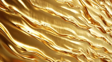 Close-up of a luxurious golden fabric with flowing waves, showcasing a rich texture and shimmering...