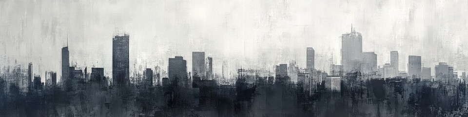 This artwork presents an abstract city skyline in vibrant gray and blue shades on a textured background, making it ideal for artistic wallpapers that enhance any space with its visual appeal