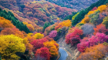 Vibrant Autumn Tapestry: A Japanese Forest Path