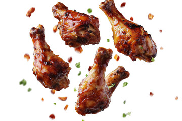 Floating barbecue chicken on transparent background. PNG