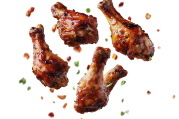 Floating barbecue chicken on transparent background. PNG