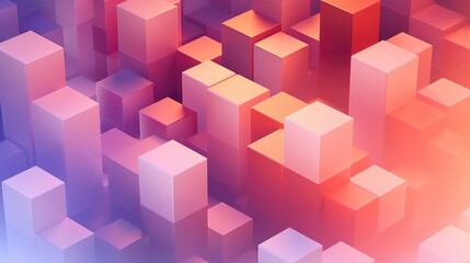 Abstract geometric background with pink, red, and orange cubes.