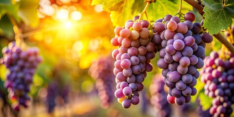 Splendid Harvest Macro View of Ripe Red Grapes in Sunlit Vineyard - Abundant, Tranquil, and Warm Scene for Wine, Food, and Nature Concepts