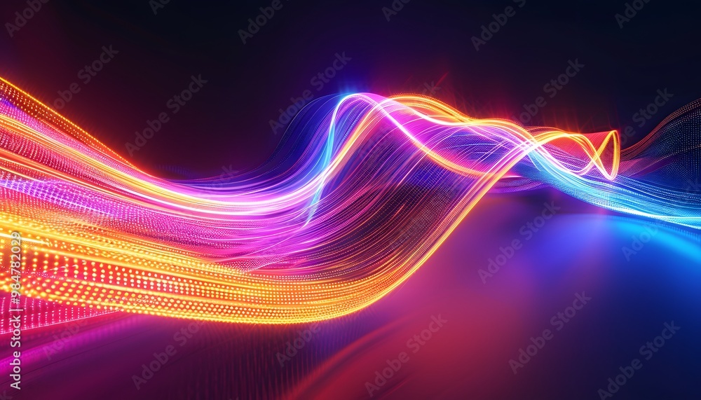 Poster vibrant light waves swirl in a beautiful display, showcasing dynamic energy and color against a dark