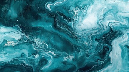 Naklejka premium Abstract fluid art with shades of teal and white, creating a soothing and dynamic ocean-like texture.