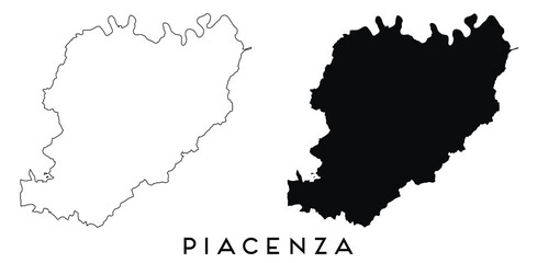 Piacenza map outline and black silhouette vector