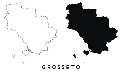 Obraz premium Grosseto map outline and black silhouette vector