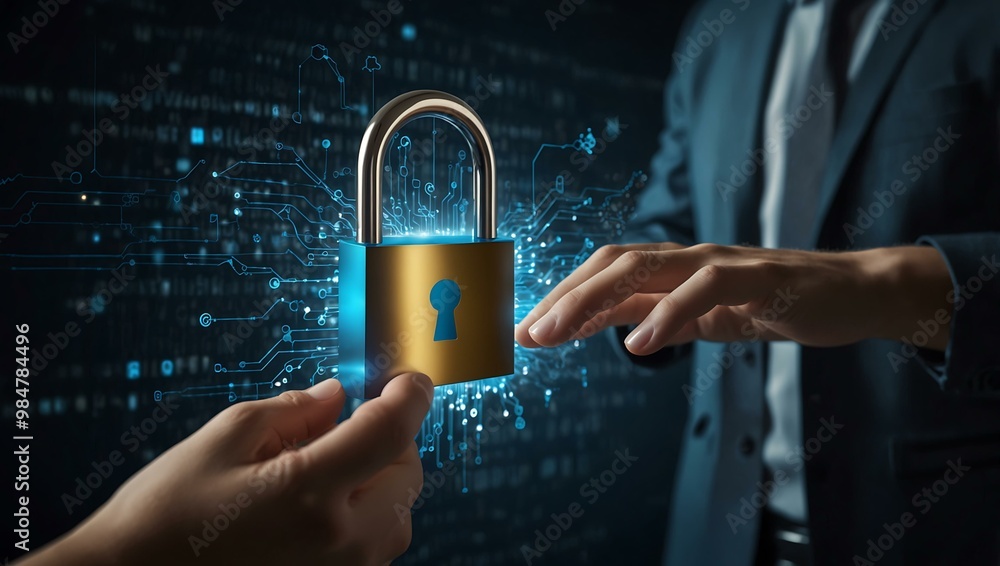 Poster advanced cybersecurity measures for personal data protection in the digital age.