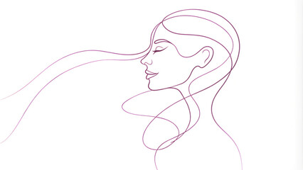 Profile of a smiling woman drawn in a simple continuous line art style