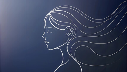 Profile of a woman on a dark background drawn in a simple light continuous line art style