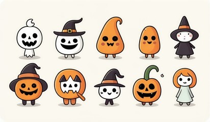Naklejka premium set of halloween icons. halloween iconic characters
