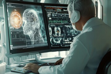 Modern Healthcare: Doctor Utilizing Advanced Artificial Intelligence Tools for Neurological Analysis