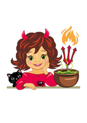 Cute smiling girl in Halloween devil costume