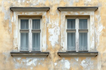 Fototapeta premium Facade and glass cleaning solutions with high-force water. Water jetting for surfaces. Outdoor home cleaning. Makeover photos: previous and current appearances