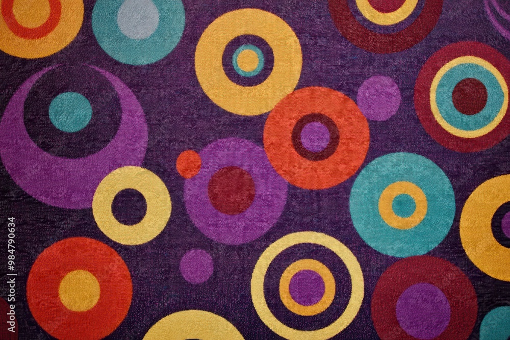 Poster bright patterns of lively spots in a structured layout against a luxurious purple background