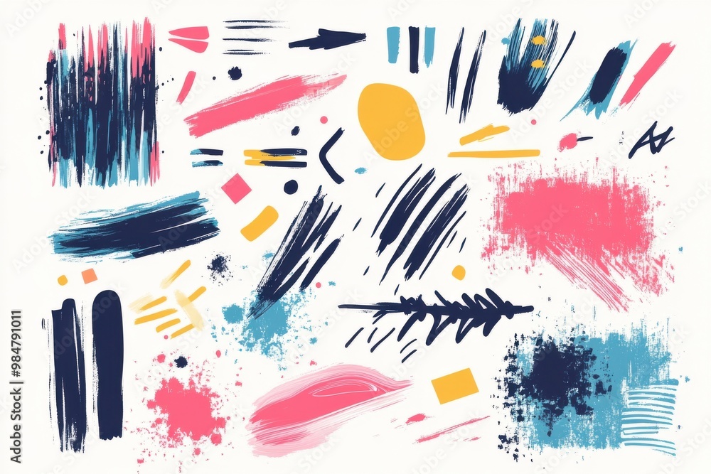Poster assortment of highlighter lines, directional arrows, and assorted shapes. marked strokes and arrows 