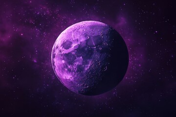 Fototapeta premium Lively lunar surface with violet dots set against a deep black canvas