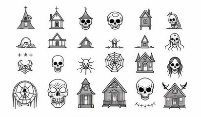 set of church. set of icons hallower black and white