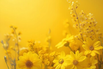 A cluster of yellow flowers illuminated by soft golden sunlight, creating a warm, ethereal atmosphere with rich, vibrant tones.