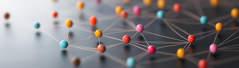Abstract creative flow of ideas represented as colorful lines connecting multiple brains, idea network, collaborative business concepts