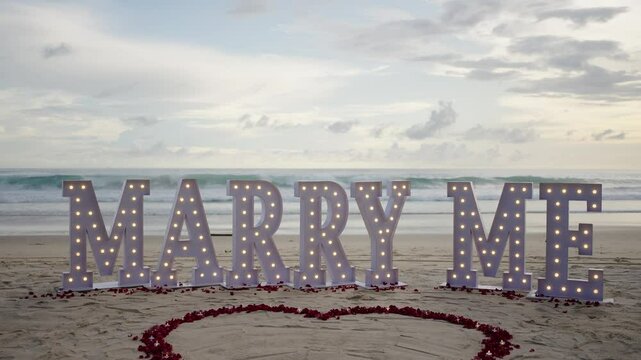 Beautiful marry me sign  wedding reception setup