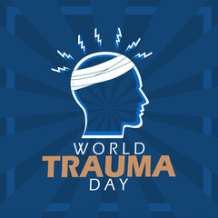 World Trauma Day celebrates on October 17th. Illustration of a sick head with a bandage on dark blue background. Event health banner.