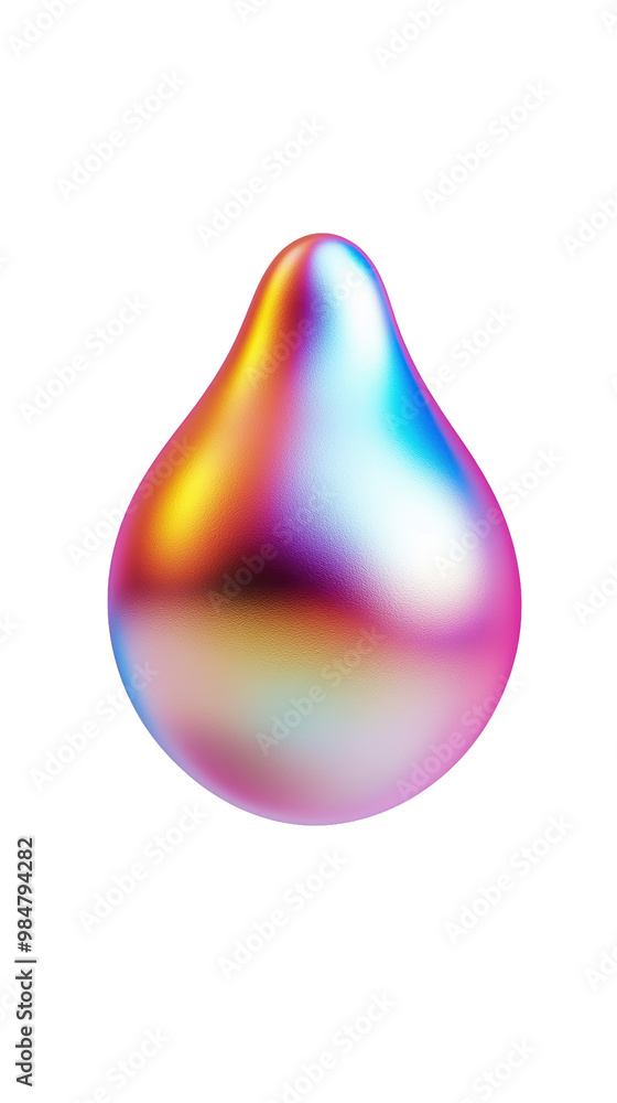 Poster iridescent abstract droplet shape design featuring a smooth, glossy surface and multicolor gradient.