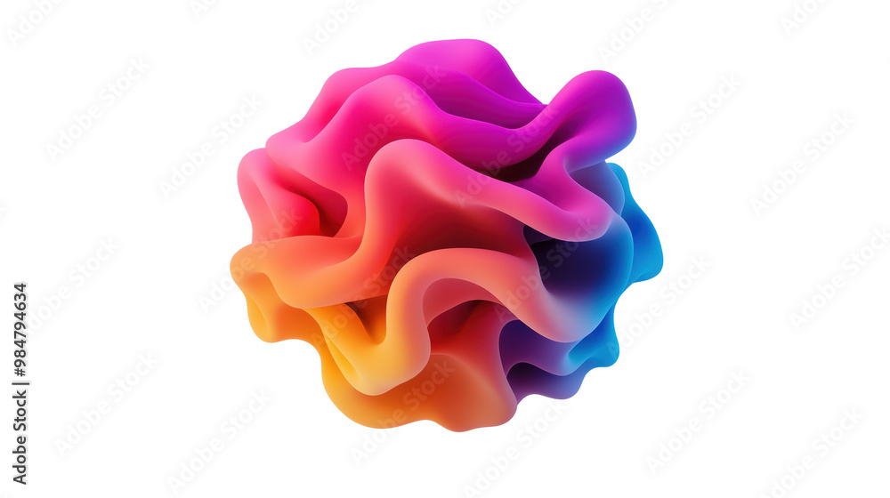 Poster abstract colorful wavy 3d shape design with flowing curves and vibrant hues of pink, orange, and blu