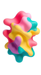 Obraz premium Multicolored organic blob shape design featuring smooth, flowing forms in yellow, pink, turquoise, and purple, with a playful and vibrant 3D appearance. Isolated on transparent background, png.