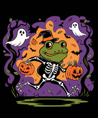 The spooky frog with little ghosts