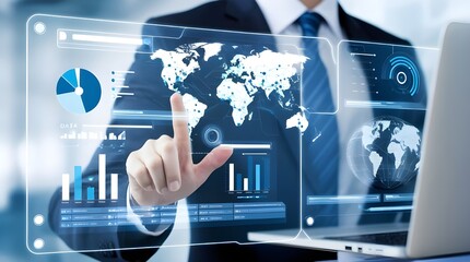 Business Professional Analyzing Data on Transparent Screen