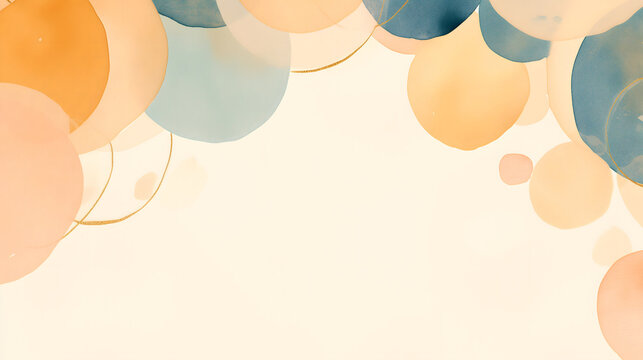 Watercolor art background with big aquarelle paint spots, translucent circles over light backdrop. Delicate and gentle light orange wallpaper with empty copy space for text