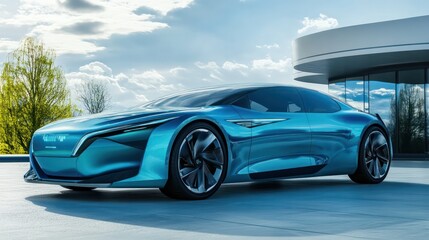 Naklejka premium Hydrogen electric car combining innovative fuel cells with electric power for eco-friendly transportation