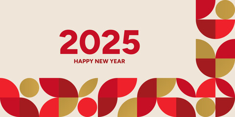 Happy New Year 2025 geometric background with numbers and geometric shapes. Vector illustration.