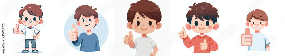 Canvas Prints vector set of kid expressing thumbs up with a simple flat design style and white background