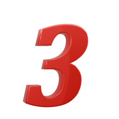 Fototapeta premium A 3D red number 3 isolated on transparency PNG background, great for use in educational materials, presentations, countdowns, or graphic design projects to highlight the number three,