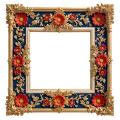 Golden frame with patterns isolated on transparent background