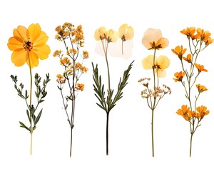 Naklejka premium A set yellow row of flowers with a variety of colors 