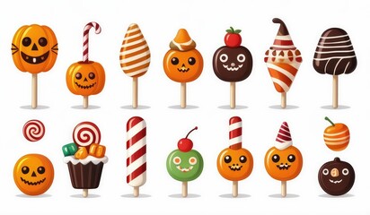Fototapeta premium set of halloween pumpkins. set of icons for halloween. halloween pumpkin set. halloween pumpkin icons. halloween candy icons. candy icon set. candy vector. candy design