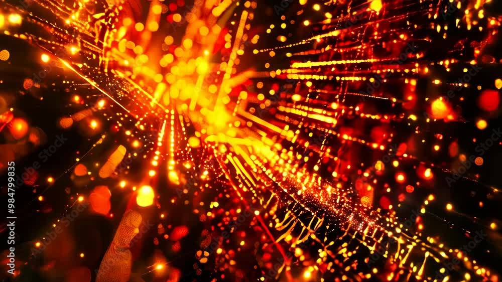 Poster digital background featuring an abstract, digital space with glowing lights and futuristic elements