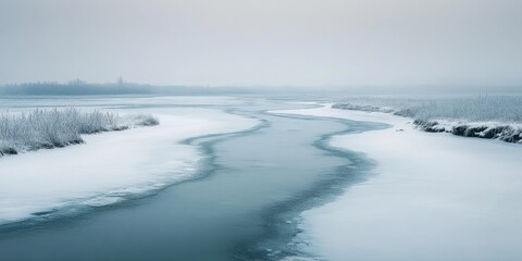 Obraz premium A frozen river under a pale sky