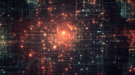 Abstract digital network with glowing nodes.
