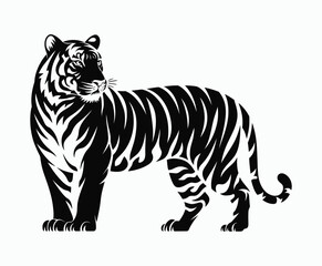 Obraz premium Wild animal tiger silhouette EPS vector isolated illustration template on a white background