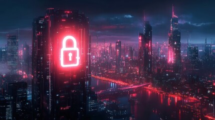 Obraz premium Futuristic City Skyline with Neon Lights
