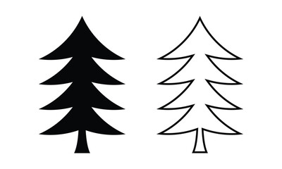 Vintage Christmas Tree Icons with Stars | Black Silhouette for Decoration | Vector Icons | Celebration | Pine Tree