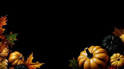 Autumnal Still Life with Pumpkins and Leaves