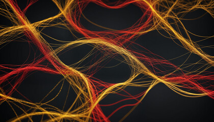 Red And Yellow connections, neural connections , 3d graphics, geometric abstract art of intelligence